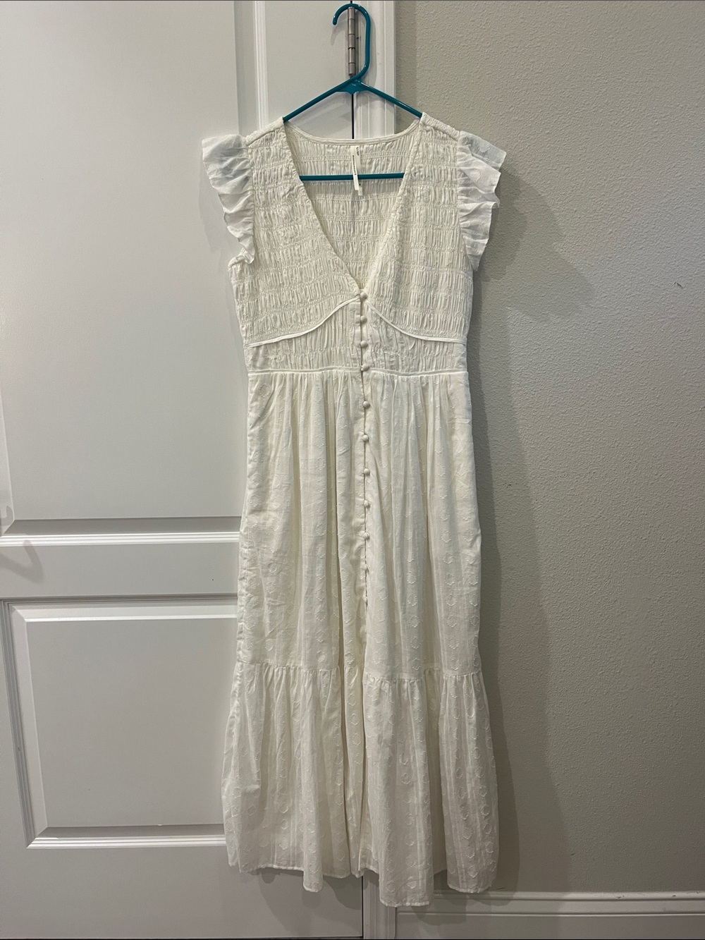 Anthropologie Cream Button-Front Maxi Dress